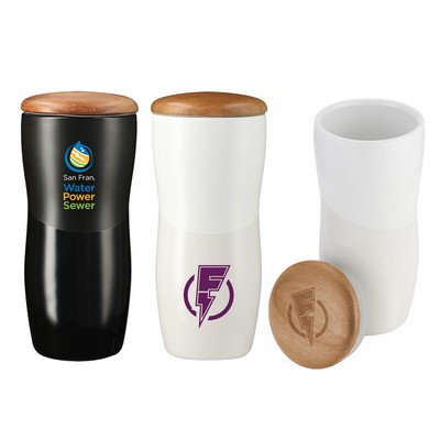 Wood Lid Ceramic Tumbler