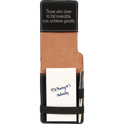 3 1/4" x 4 3/4" Black/Silver Leatherette Mini Notepad with Pen