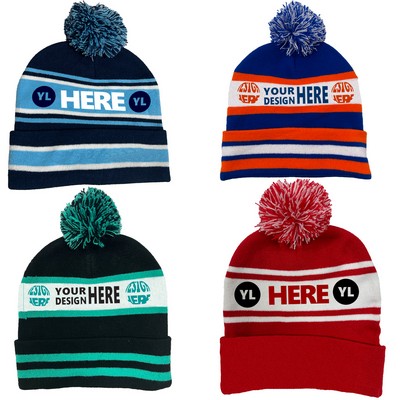 Unisex Knitted Jacquard Pom Beanie