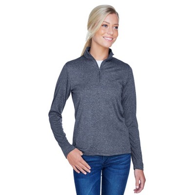 UltraClub Ladies' Cool & Dry Heathered Performance Quarter-Zip