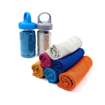 Microfiber Cool Towel with Plastic Carring Bottle