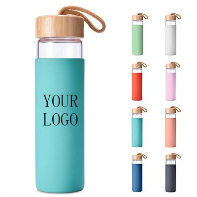 17 oz Glass Bottle with Bamboo Lid and Silicone Sleeve