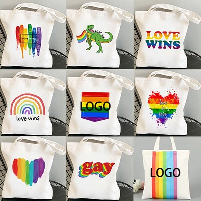 LGBT Rainbow Reusable Canvas Tote Bag 13"x14"