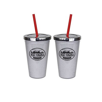 16 Oz. X-Spree Glitter Tumbler w/Straw Closeout