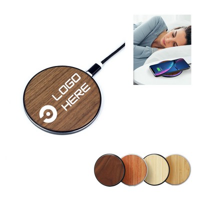 Round Desktop Aluminum Wood Surface Wireless Charger