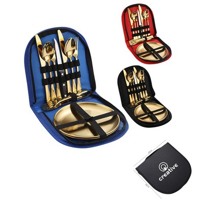 Gold 10 Pieces Stainless Steel Camping Utensil Set