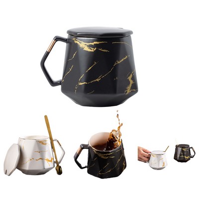 14 Oz Diamond Shaped Mug With Spoon Lid