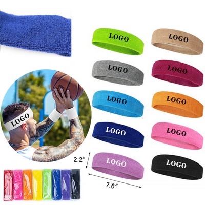 Custom Terry Cloth Sweatband Moisture Wicking Athletic Basketball Headband