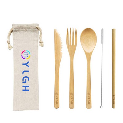 Elegant Bamboo Material Cutlery With Staw