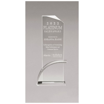 3.9" x 8.5" x.5" Thick Silver Clear Glass Award
