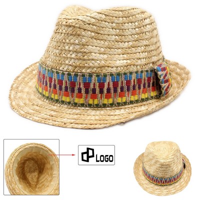 Summer Sun Protective Straw Hat W/ Colorful Ribbon
