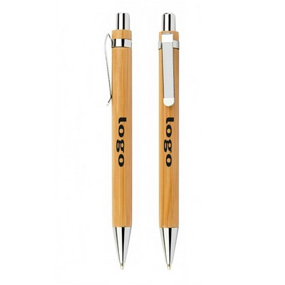 Bamboo Wooden Retractable Ballpoint Pen Black Ink