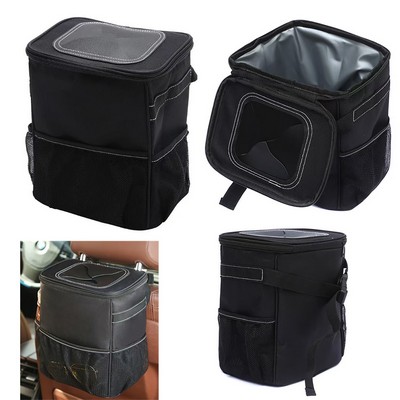 Car Trash Can With Lid & Storage Pockets
