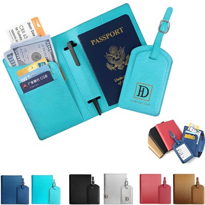PU Leather Passport Holder Luggage Tag Package Set