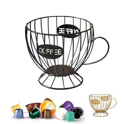 Iron Coffee Storage Rack Wood Bottom