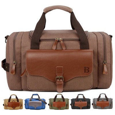 Deluxe canvas pu leather shoulder strap Travel Duffel Bag