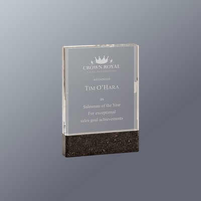 Clear Fusion Crystal with Genuine Black Marble Base, Small (4"x6"H)