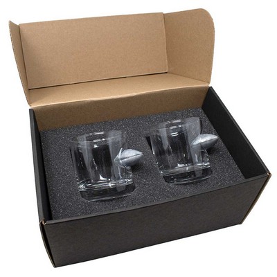 Football Embedded Rocks Glass Gift Set