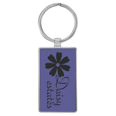 2 3/4" x 1 1/4" Leatherette/Metal Purple Rectangle Keychain