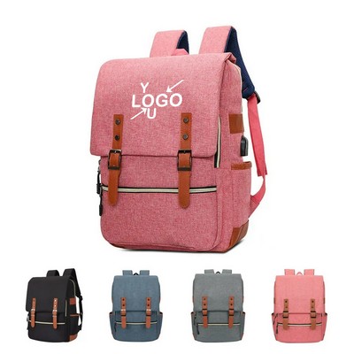 Retro Travel Backpack with USB Charging Port