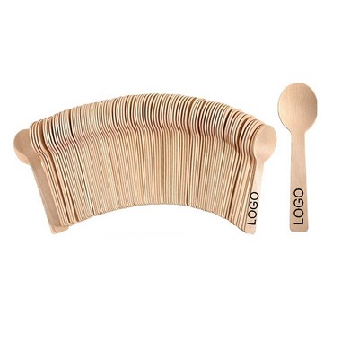4" Custom Printed Biodegradable Birch Wood Disposable Mini Spoon