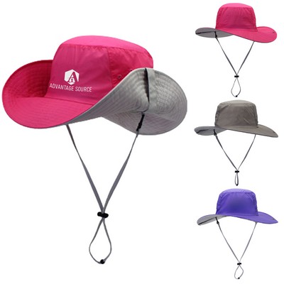 Wide Brim Nylon Sun Hat W/Chin Strap