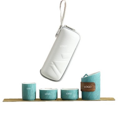 Outdoor Ceramic Tea Set - Travel Pot And 3 Cups