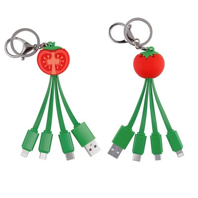 Custom Shape PVC 4-in-1 Charging Cable with Key Chain
