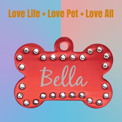 Red Laserable Anodized Aluminum Swarovski Bling Bone with Tab
