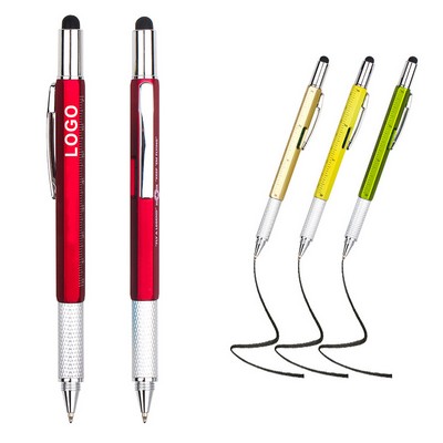Plastic Multifunctional Ballpoint Pen Level Ruler Stylus Screwdriver 6in1 Tool Pen