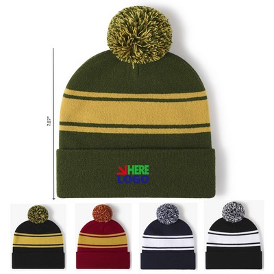 Unisex Winter Knitted Beanie Hat with Pom