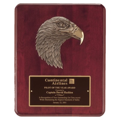 Rosewood Piano Finish Rounded Plaque with Detailed Eagle Casting, Large (10-1/2"x13")