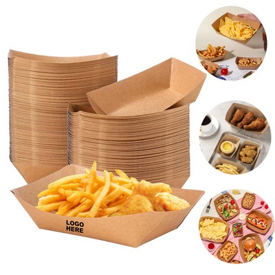 Custom Heavy Duty Disposable Food Boat Kraft Paper Food Trays for Parties Fairs Picnics Carnivals