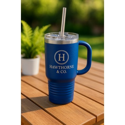 32oz Stainless Steel Tumbler With Handle – Insulated, Snap Lid & Straw