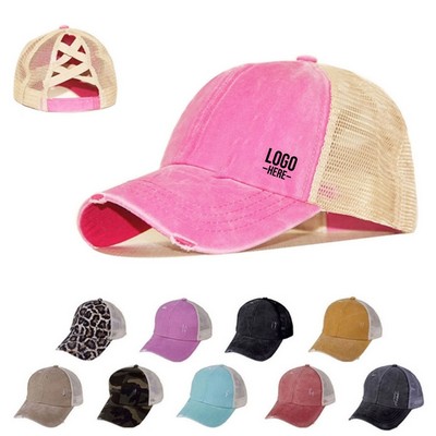 Washed Ponytail Mesh Cap