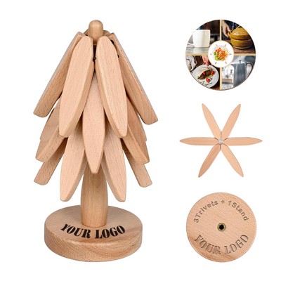 Wooden Tree Shape Coaster Set