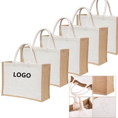Shopping Cotton Canvas Tote Bag With Jute Side
