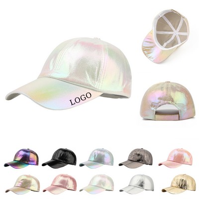 PU Leather Six-Panel Baseball Cap W/ Adjustable Velcro Strap