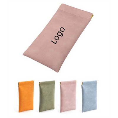 Portable Squeeze Top Leather Glasses Bag