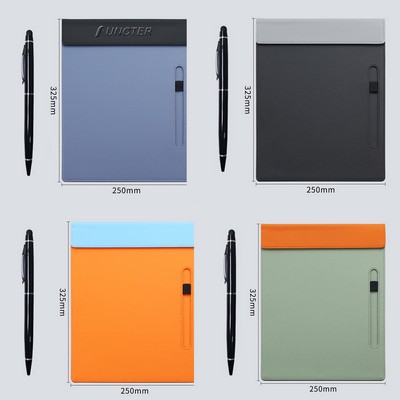 Two-tone A4 Magnetic PU Leather Clipboard W/Pen Holder And Pen