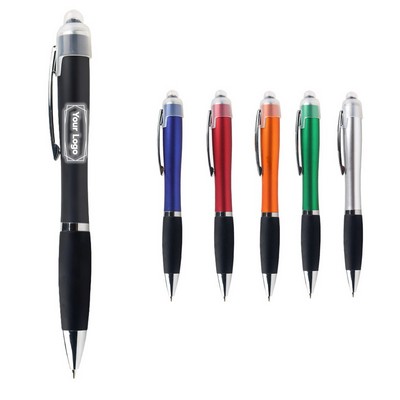 LED Light-Up Logo Ballpoint Pen with Rubber Grip