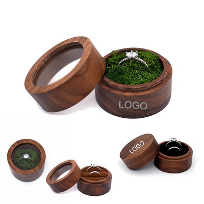 Small Round Wooden Jewelry Storage Ring Box with Transparent Lid