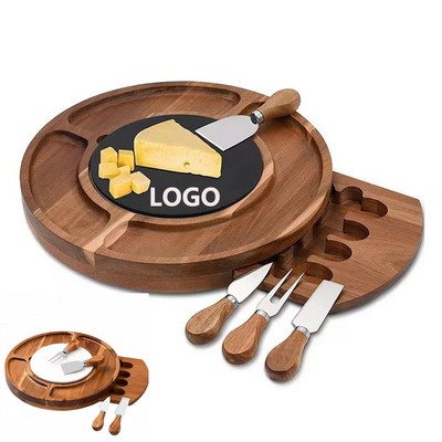 Wood Cheese Board With Knife Set And Slate