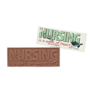 2"x5" Themed Milk Chocolate Wrapper Bar: Nursing is a work of heart.