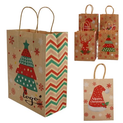 Christmas Themed Kraft Paper Shopping Bag with Handle