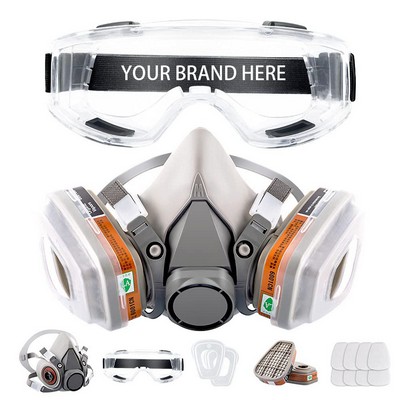 Respirator Reusable Half Face Cover Gas Mask with Safety Glasses