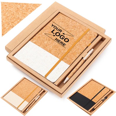 2 Tone Cover Cork Softcover Notebook Pen Set
