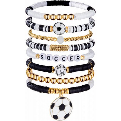 Soccer Charm Beaded Stacking Bracelet Set