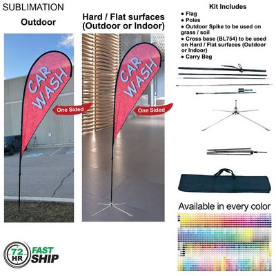 72Hr Fast Ship - 12' Medium Tear Drop Flag Kit, Full Color Graphics One Side, Outdoor & Indoor base