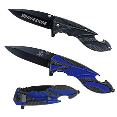 Tactical Pocket Knife with Glass Breaker & Bottle Opener